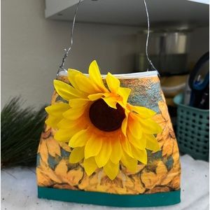 Handcrafted WALL POCKET-pouch for flowers-SUNFLOWER